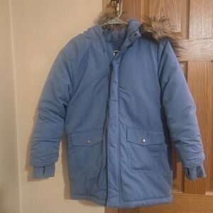 Cat & Jack Blue Puffer Jacket with Faux Fur Hood